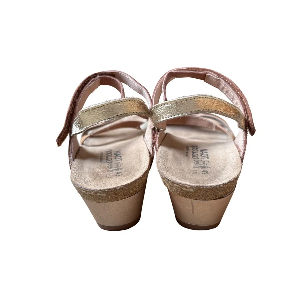 Naot Leather Strappy Wedge Sandals Metallic Rose Gold Silver Bronze Women 42 L11